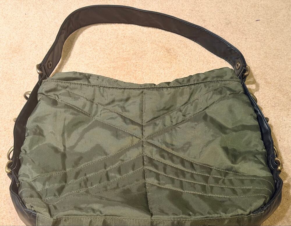 Vintage Y2K Oakley Olive Green Nylon Hobo Shoulder Bag Purse Faux Leather Trim